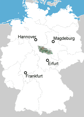 Lage von Goslar im Harz in Deutschland
